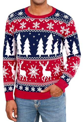 iClosam Maglione Natalizio da Uomo, Classico Maglioni Lavorato a Maglia con Motivo a Fiocco di Neve e Renne Natalizie, Pullover Festivo Perfetto per l'inverno e Natale