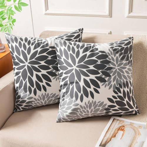 Miuyunya Samt Kissenbezug Schwarz Weiße 50x50 Kissenhülle Grau 2er Set Sofakissen Samtkissen Dekorative Moderne Zierkissenbezüge Square für Wohnzimmer Schlafzimmer Couchkissen Deko