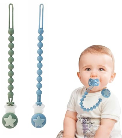 KIRZAX 2 PCS Baby Schnullerkette Clip, Schnullerkette Junge, Schnullerkette mädchen, Schnullerkette Stoff, Cup Catcher, Trinkbecher Halteriemen für Kinderwagen/Babytrage/Autositz, Schnullerband