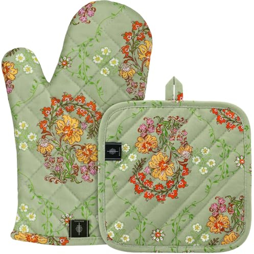 BONTHEE Oven Gloves Heat Resistant Potholder Set Oven Gloves with Anti-Slip Striped Cooking Gloves for Cooking Baking - 2PCS