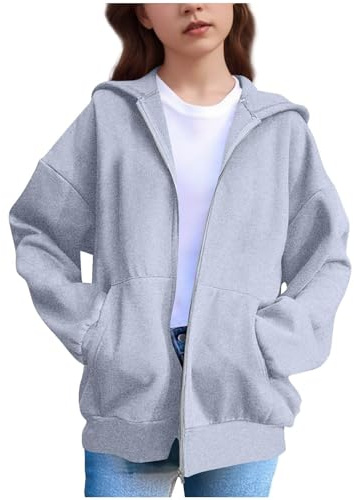 Girls Hoodie Kids Classic Plain Full Zip-Up Hooded Sweatshirt Fleece Zipper Top Jacket Warm Zipped Coat Long Sleeve PE School Sweat Hoodie Casual Fashion Children for Girls Boys