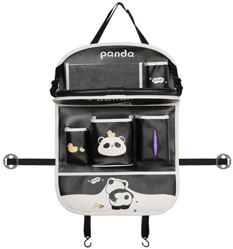 wxhappyshop Auto-Rücksitzorganizer mit Klapptisch, Panda Design, Rückenlehnenschutz mit Taschen für Kinder (Tabletttisch-Panda)