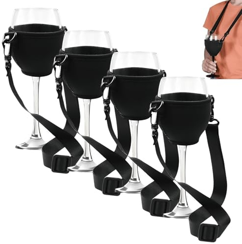 DqiUnaX 4 Stück Weinglashalter Zum Umhängen, Praktische Weinglas Halterung Für Freihändigen Genuss, Ideal Für Weinfeste, Hochzeiten Und Outdoor-Aktivitäten, Passend Für Die Meisten Weingläser
