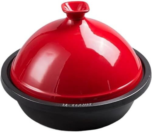 Pentola Giapponese Taji in ghisa, pentola per stufato, casseruola in Ceramica, pentola in Terracotta, pentola per zuppa in Smalto per Riso, casseruola per Uso Domestico da 30 cm (Rossa)