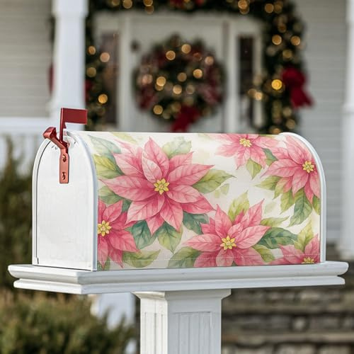 Magnetische Briefkastenabdeckungen, weihnachtliche Blätter, gelbe Mitte, Weihnachtsstern, rote Briefkastenabdeckung für Veranda, Dekoration, 53,3 x 64,9 cm