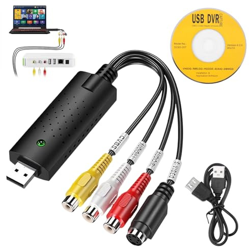 EuSupNova Convertisseur VHS vers Numérique, Carte de Capture Vidéo pour VCR, Mini DV, Hi8, DVD, Compatible avec Mac/PC, VHS to Digital Converter, Au-dio RCA vers USB