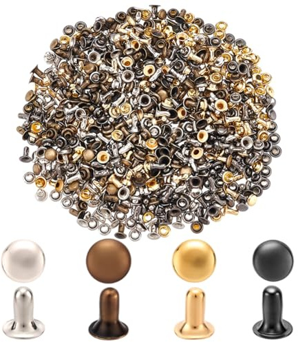GORGECRAFT 1 Schachtel 400 Sets 4 Farben Mini Nieten Aus Eisen 3mm Doppelkappen Lederhandwerksnieten Röhrenförmige Metallnieten Für Puppenkleidung Nähen Taschenherstellung Kleidung Schuhe Taschen Gürt