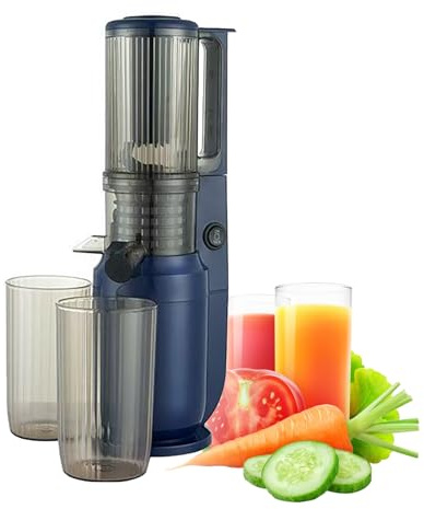 Exprimidor Lento Compacto 200W, Prensa en Frío con Tubo de 80 mm – Exprimidor de Verduras y Frutas para Alto Rendimiento, Sin BPA y Fácil de Limpiar – Licuadora para Frutas Enteras