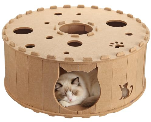 Luvore Katzentunnel aus Filz, Katzenhöhle für Indoor-Katzen, Tunnel für Katzen Spieltunnel, Filz-Katzenspielzeug mit interaktivem Guckloch, Hellbraun