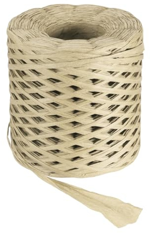 QUARKZMAN Cinta De Rafia Beige 219 Yardas Cuerda De Papel Rafia Natural | 4mm De Ancho Cordel De Papel Para Envoltura De Regalos Manualidades DIY Tejer Crochet Decoración Navideña