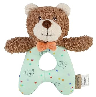 Sterntaler Greifling Bär Bo aus weichem Flausch und Jersey, Babyspielzeug mit Rassel, 15 × 11 × 5 cm – hellbraun