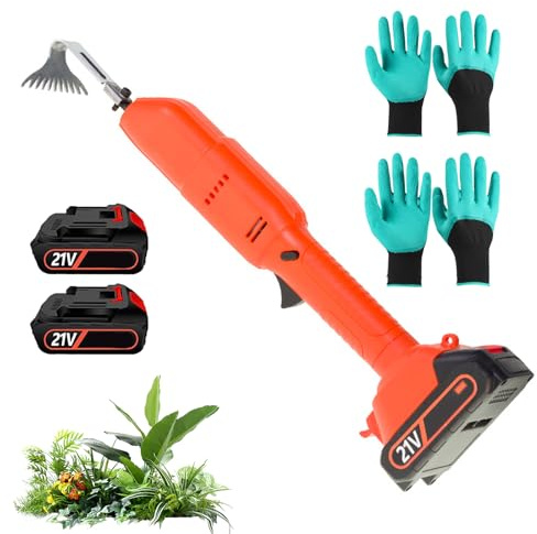 Mini Zappa Elettrica da Scavo, Zappa E Diserbante Senza Fili con 2 Batterie da 1,5 Ah, Doppio Interruttore di Sicurezza, Attrezzi da Giardinaggio Portatili da 2500 Giri/min E Rastrello per al No-Pole
