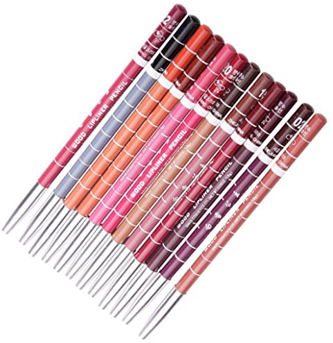 12PCS Delineador de labios profesional Juego de lápiz delineador de labios impermeable Juego de cosméticos de maquillaje de de larga duración para mujeres y niñas, de de maqu