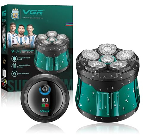 VGR Rasoio elettrico per uomini calvi, IPX6, impermeabile, a secco bagnato, durata 120 minuti, ricaricabile USB-C, portatile, ergonomico, kit per la toelettatura da uomo