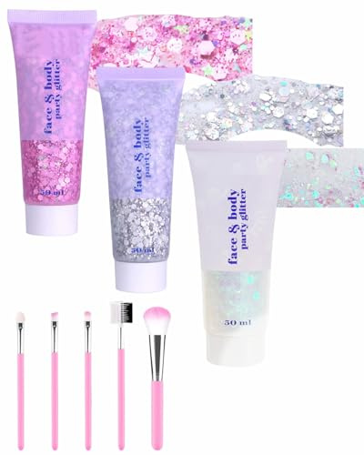 IPNSDON Gel Paillettes Visage,Paillette Cheveux Visage,Maquillage Paillette Paillettes Corps,Sequins Glitter pour Cosmétique Visage Lèvres Ongles Festival Fête Maquillage Décoration 3 Couleurs