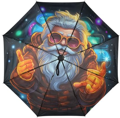 Linnyio Luz FríA Santa Claus Paraguas de Viaje Resistente al Viento Apertura Cierre AutomáTicos,Compacto con ProteccióN Solar UPF 50+ Ideal para JóVenes Chicas