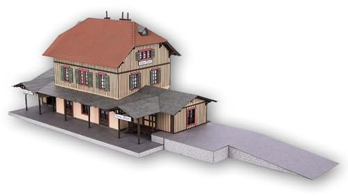 NOCH Bahnhof „Honau“, Laser-Cut Modellbau Gebäude im Schweizer Chalet Stil für Spur H0 mit detaillierter Bauanleitung