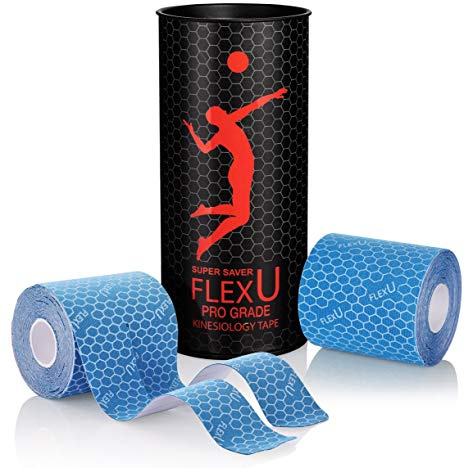 FlexU Kinesiologie-Tape; Super Saver, vorgeschnittene Y-Form, 40 Streifen von 7,5 x 25 cm, vorgeschnittene Y-Form, ultrabreit; Hypoallergen; Therapeutisches Erholungsband (blau)