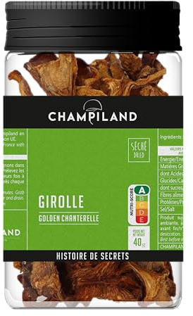 CHAMPILAND - Girolle séchée - Champignons Sylvestres Sélectionnés, et Triés à la Main- Saveur Exceptionnelle - Champignons Riches en Protéines et source de fibres - Pot de 40 g