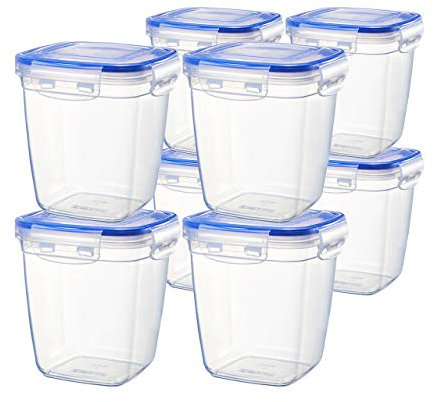 Grizzly set di contenitori per alimenti in plastica, 8 contenitori con coperchio, alti, quadrati, lavabili nel microonde e in lavastoviglie