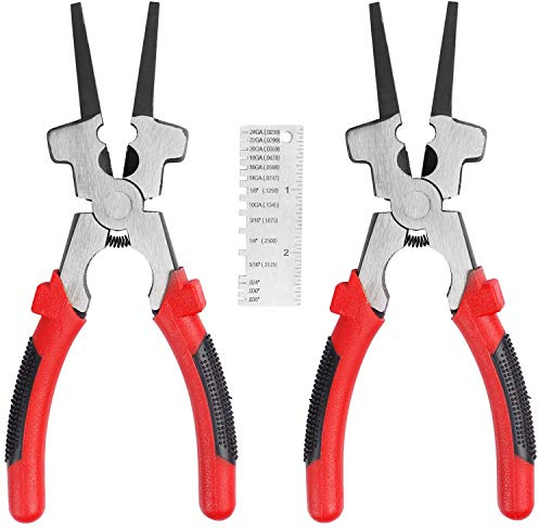KEILEOHO 2 PCS 8 Inch Mig Welding Pliers with Metal Sheet Thickness Gauge, Multi Function Carbon Steel Welding Pliers with Insulated Handle, Welding Plier for Metal Fabricator Wire Cutting