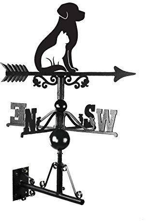 Cat & Dog Silhouette Weathervane Cast Iron & Steel Garden Roof Weather Vane with Universal Mounting Bracket & Directional Arrow, Midnight Black Finish
