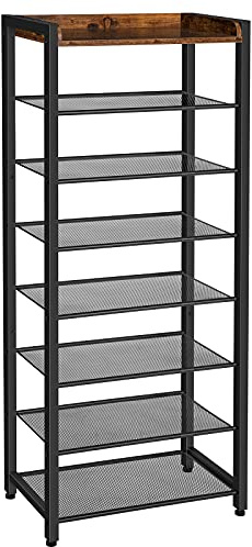 HOOBOR 8 Tier Shoe Rack, Large Capacity Shoe Storage for 14-16 Pairs, Sturdy Metal Shoe Shelf for Closet Entryway, Space Saving Shoe Organizer for Sneakers Heels, Rustic Brown BF48XJ01