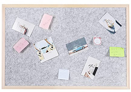 RENRUIRUI Graues Filz Pinnwand Hölzerner Rahmen Mit 35 Stecknadeln, Wandmontierte Message Board Fotowand Für Haus Schule Büro(Size:90X120CM)