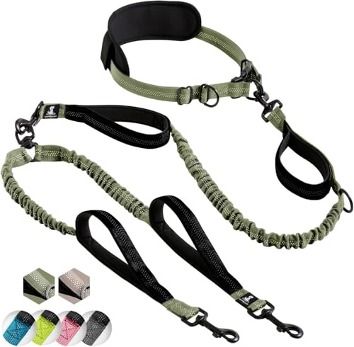 Laisse mains libre pour 2 chiens grande et moyenne taille – laisse anti-traction avec coutures réfléchissantes pour chien - accessoire chien pour le jogging, la marche à pied, la randonnée, l’escalade