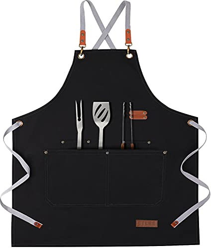 Grillschürze Für Männer, Leinwand Kochschürze Herren mit Taschen und Verstellbarem Gürtel Geeignet Für Küche Grill Handgemacht Backen Geschenke für Männer oder Papa