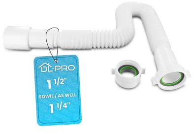 DL-pro Siphon 1 1/2 sowie 1 1/4 Zoll x 40/50mm ausziehbar von 39 bis 85 cm Syphon Raumsparsiphon Sifon formbar Abflussrohr Röhrensiphon für Spülbecken Waschbecken Ablaufgarnitur Küchenspüle