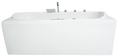 Basera® Classic Indoor Whirlpool Badewanne Palau 180 x 80 cm mit 20 Massagedüsen, Wasserfall, LED-Ambiente, Touchpanel, Bluetooth und Radio