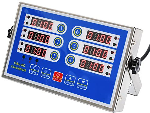 YOOYIST Kitchen Timers for Cooking – 6 Channel Commercial Kitchen Timer Restaurant Kitchen Supplies – Stainless Steel LED Technology Kitchen Timer Digital – Reminder Function, Loud Alarm, Blue