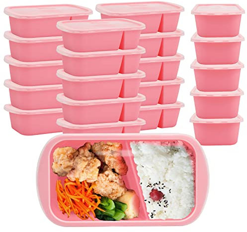 ZENG [20er Pack] Meal Prep Boxen, 2 Fach 1000ML Essensbox Wiederverwendbar BPA Frei Lunchbox mit Deckel Mikrowellengeschirr Spülmaschinenfest Luftdichter Deckelverschluss Mealprepdosen