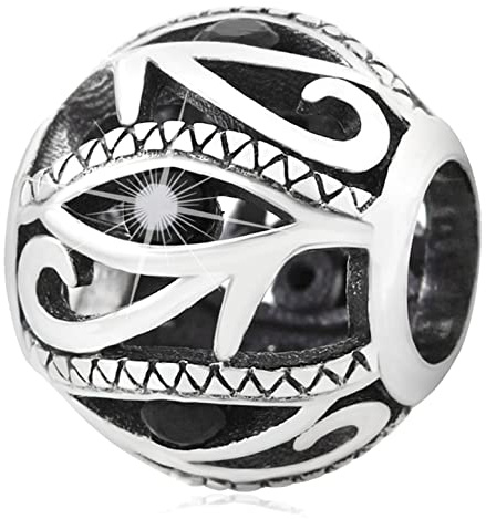 Charms negros del mal de ojo se para pulsera de Halloween de Pandora, plata esterlina 925 Eye of Horus All Seeing Eye CZ cuentas como una pelota de fútbol, de para nieto/sobrina/primo/Navidad