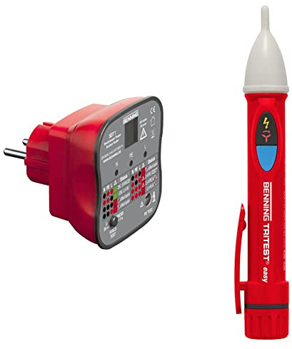 Benning SDT 1. Steckdosentester (Prüfung von Schutzkontaktsteckdosen, Prüfart 2-polig, Spannungsmessbereich 230 V AC, Klingenlänge 17 mm) 20053 & TRITEST easy Berührungsloser Phasenprüfer, 20051