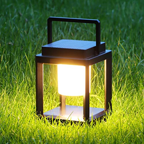 Outdoor Table Lamp Solar Lantern, 3-Level Brightness LED Nightstand, 4800mAh Rechargeable Portable Camping Lantern Waterproof, Touch Control NightLight for Patio/Bedroom/Reading/Walking