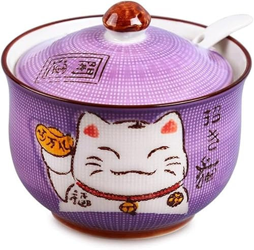 GImLY Céramique Japonaise Maneki Neko Chat Porte-Bonheur Sucre Sel Poivre Bocal avec Couvercle Et Cuillère