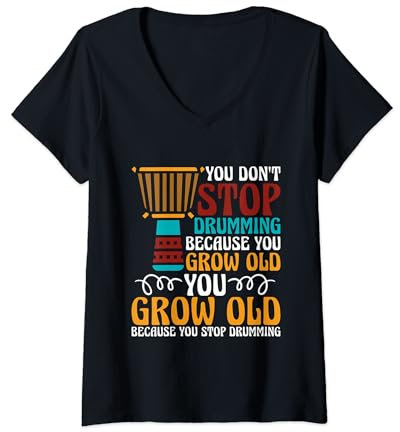 Damen Du hörst nicht auf zu trommeln, weil du Reggae-Musik liebst, Djembe T-Shirt mit V-Ausschnitt