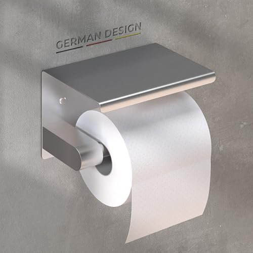 husman® Toilettenpapierhalter ohne Bohren | hochwertiger Klorollenhalter aus gebürstetem Edelstahl mit Ablage | Toilettenpapierhalter Klopapierhalter ohne Bohren WC Papier Halterung