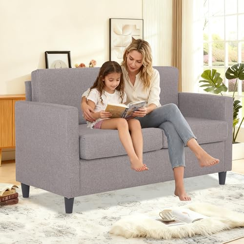 Mingone 2 Sitzer Kleine Modernes Polstersofa Einfaches Leinen Sofa mit 2 Kissen für Wohnzimmer Schlafzimmer Büro Flur, Taupe