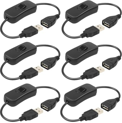 HUAZIZ Schwarz USB-Schalterkabel 0.3m - USB-Kabel mit Ein/Aus-Schalter für Fahrrekorder, LED-Schreibtischlampe, USB-Lüfter und LED-Streifen (6 Stück)