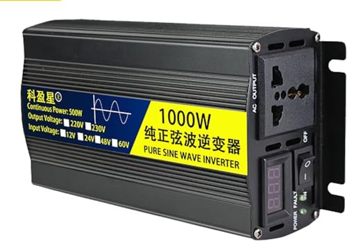 inversor Onda Pura 1000W Inversor de Corriente Convertidor DC 12V 24V 48V 60V a AC 220V 230V Inversor de energía camion Transformador para Automóviles Coche,Caravana,Barco,cámping (48V,1000W)
