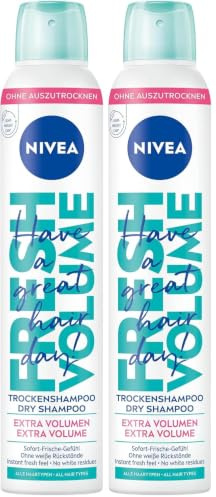 NIVEA Trockenshampoo Fresh Volume (200 ml), extra mildes Trockenshampoo Spray mit angenehmem Duft, Trockenhaarshampoo für extra Volumen & sofortige Frische (Packung mit 2)