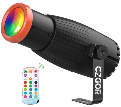 Pinspot LED Luce, Czgor Fuoco Manuale Palla Disco Spotlight, 18W RGBW 4 in 1 Luci Spot con telecomando, Super Luminoso con Colonna Guida Luce, Palcoscenico Illuminazione per DJ Disco Party