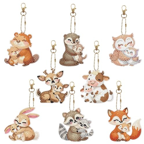 CXINLky 5D DIY Diamond Painting Schlüsselanhänger, Cartoon Diamond Painting Geschenk Bastelset, Diamant Painting Bilder Aufkleber Anhänger, Diamond Painting Schlüsselbund-07-Tier