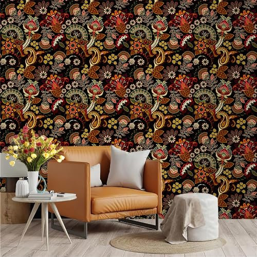 Selbstklebende Tapete Retro Schwarz Rot Strukturtapete Wandtattoo Schlafzimmer Tapete Selbstklebend Vliestapete Wallpaper for Living Room Tapeten Leicht zu Entfernen Wandschutzfolie 45x600cm