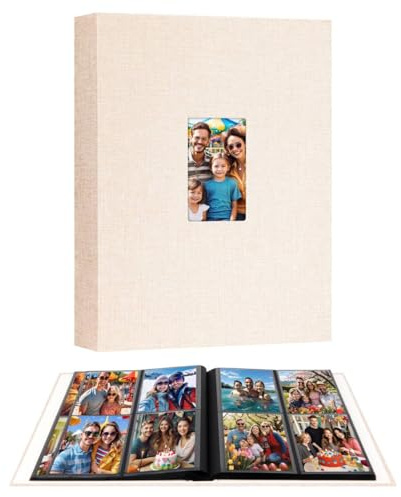 3.5x5 Photo Album, Photo Album 3.5x5 Holds 256 Photos, Linen Cover with Front Window, 3x5 Photo Albums for Wedding Family Baby Anniversary Pictures, Cards (Beige)