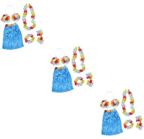 SHERCHPRY 3stücke Hawaii Grasrock Set Für Frauen Bunte Tanzkostüm Mit Blumen Armbändern Haarband Und Halskette Für Luau Strandpartys Und Karneval