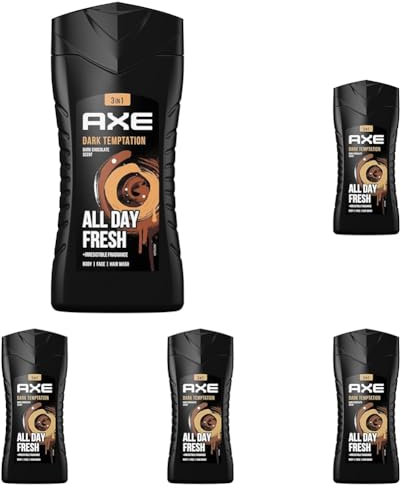 Axe 3-in-1 Duschgel & Shampoo Dark Temptation für ganztägige Frische, unwiderstehlichen Duft und eine angenehme Dusche dermatologisch getestet 250 ml (Packung mit 5)